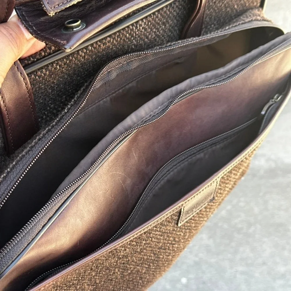 Hartmann Vintage Tweed Leather Briefcase Brown Weekend Messenger Bag Brass